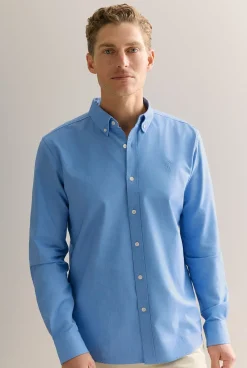 Shirts|Oxford Shirts>Trenery Regular Fit Yarn Dyed Monogram Oxford Shirt Ocean