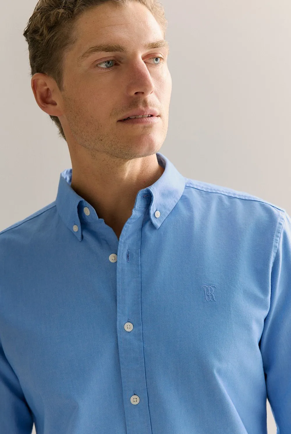 Shirts|Oxford Shirts>Trenery Regular Fit Yarn Dyed Monogram Oxford Shirt Ocean