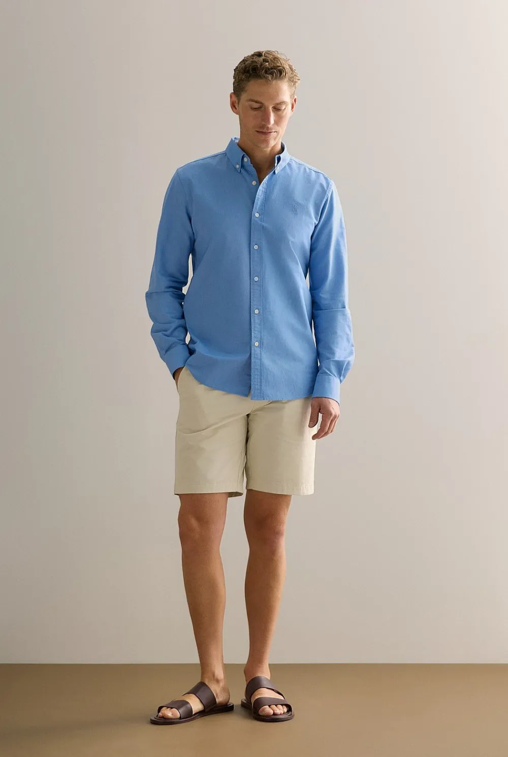 Shirts|Oxford Shirts>Trenery Regular Fit Yarn Dyed Monogram Oxford Shirt Ocean