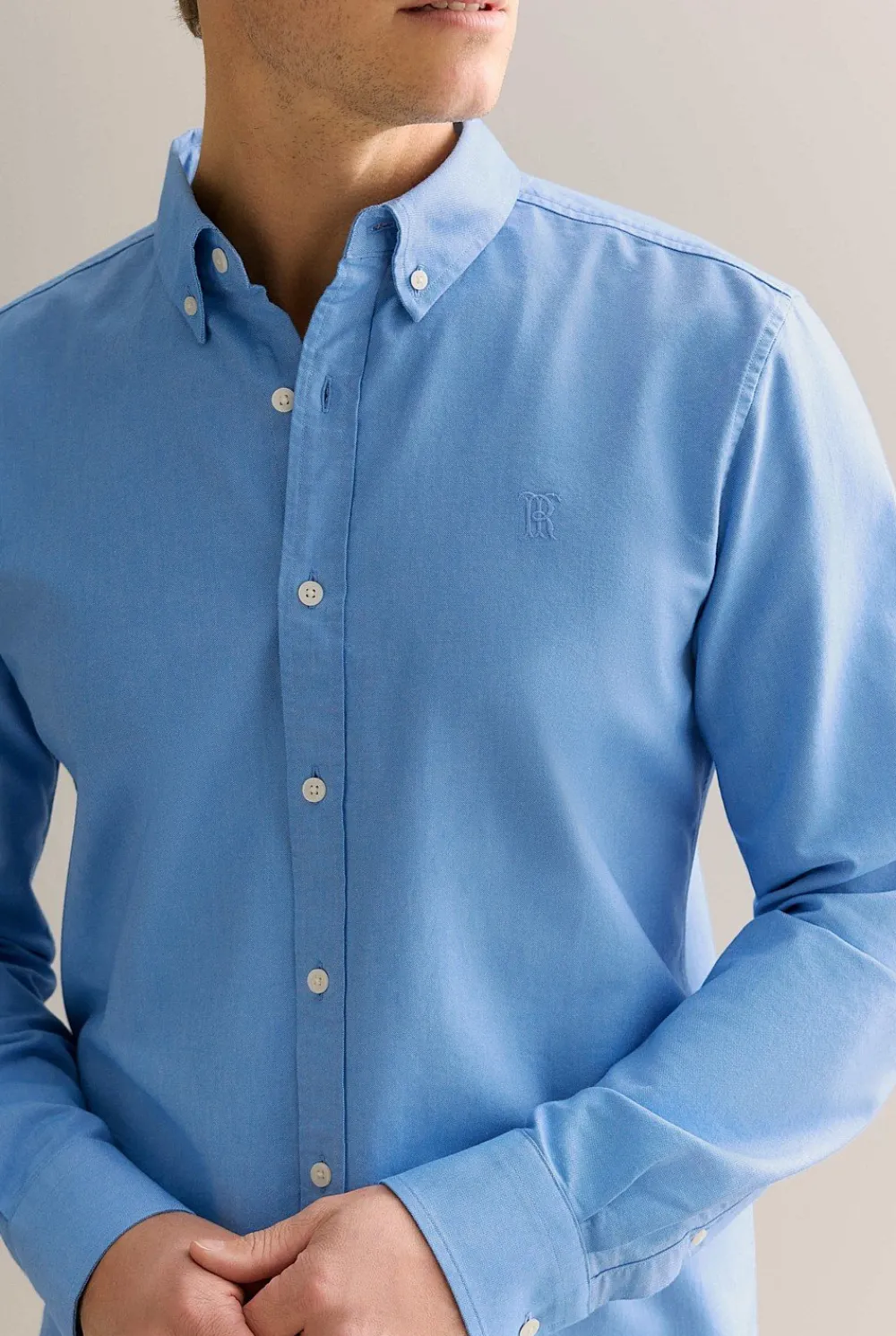 Shirts|Oxford Shirts>Trenery Regular Fit Yarn Dyed Monogram Oxford Shirt Ocean