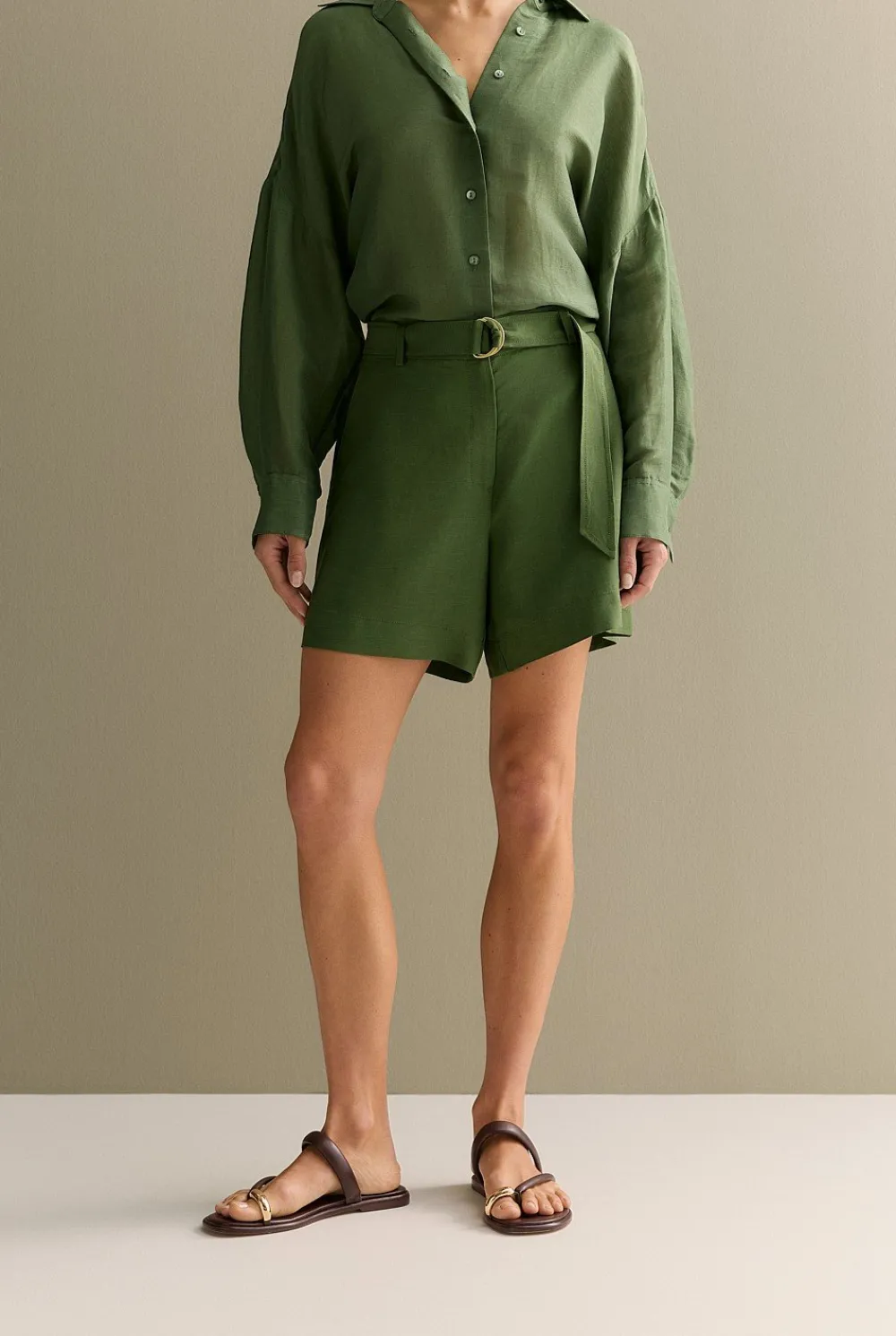 Shorts>Trenery Relaxed Belted Short OliveSmoke