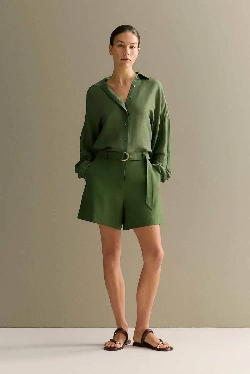 Shorts>Trenery Relaxed Belted Short OliveSmoke