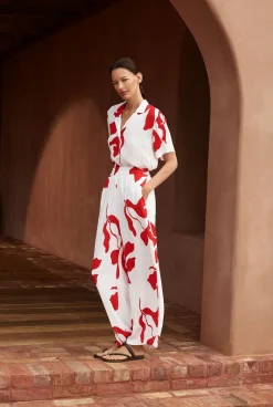 Pants|Co-ord Sets>Trenery Shadow Palm Draped Pull On Pant Ivory