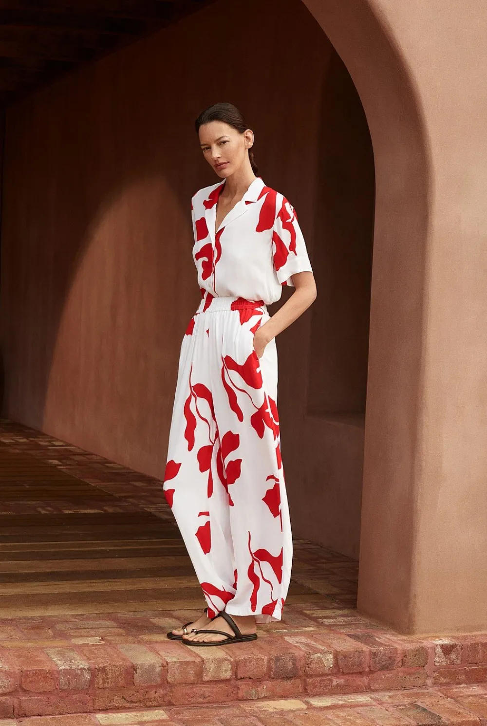 Pants|Co-ord Sets>Trenery Shadow Palm Draped Pull On Pant Ivory