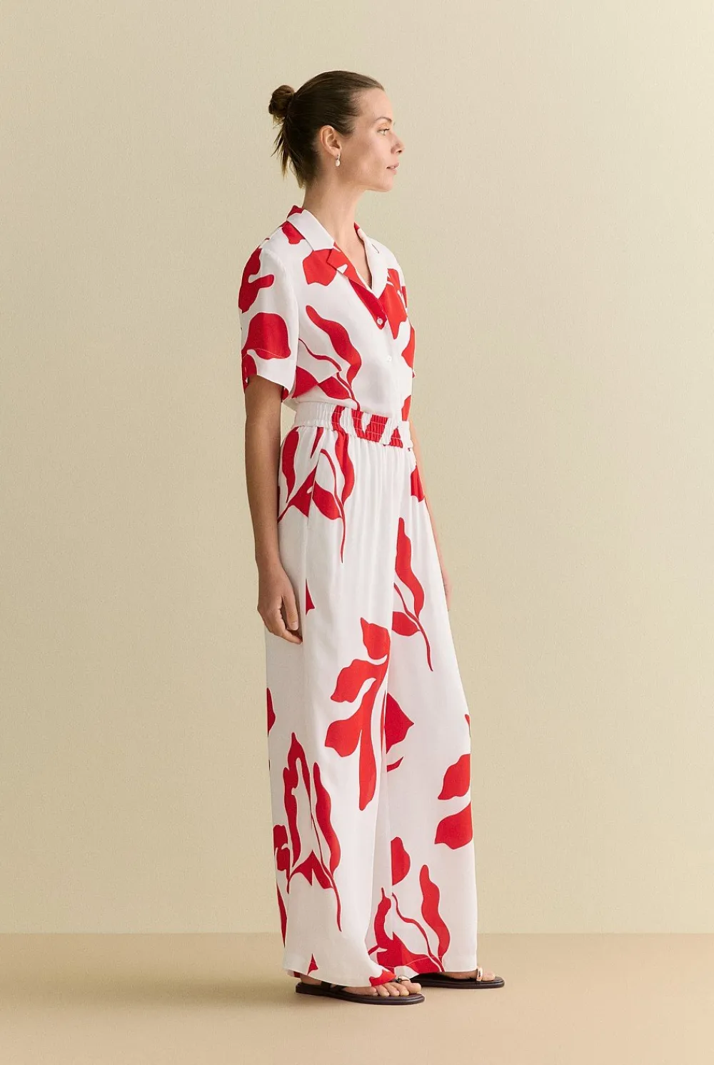 Pants|Co-ord Sets>Trenery Shadow Palm Draped Pull On Pant Ivory