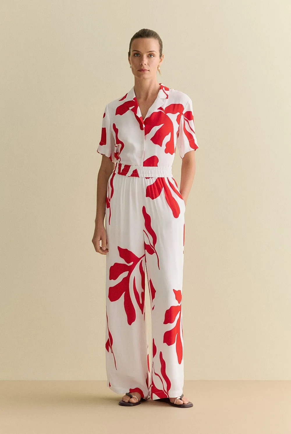 Pants|Co-ord Sets>Trenery Shadow Palm Draped Pull On Pant Ivory