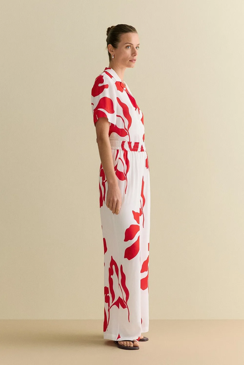 Shirts|Co-ord Sets>Trenery Shadow Palm Draped Short Sleeve Shirt Ivory
