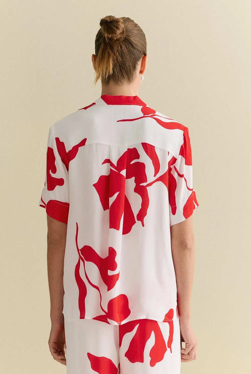 Shirts|Co-ord Sets>Trenery Shadow Palm Draped Short Sleeve Shirt Ivory