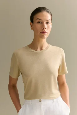 T-shirts & Tops>Trenery Shimmer Jersey T-shirt SoftGold