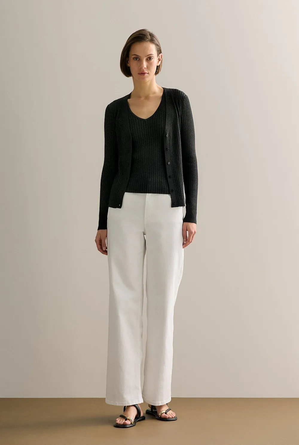 T-shirts & Tops|Knitwear>Trenery Shimmer Knit V Neck Tank Black