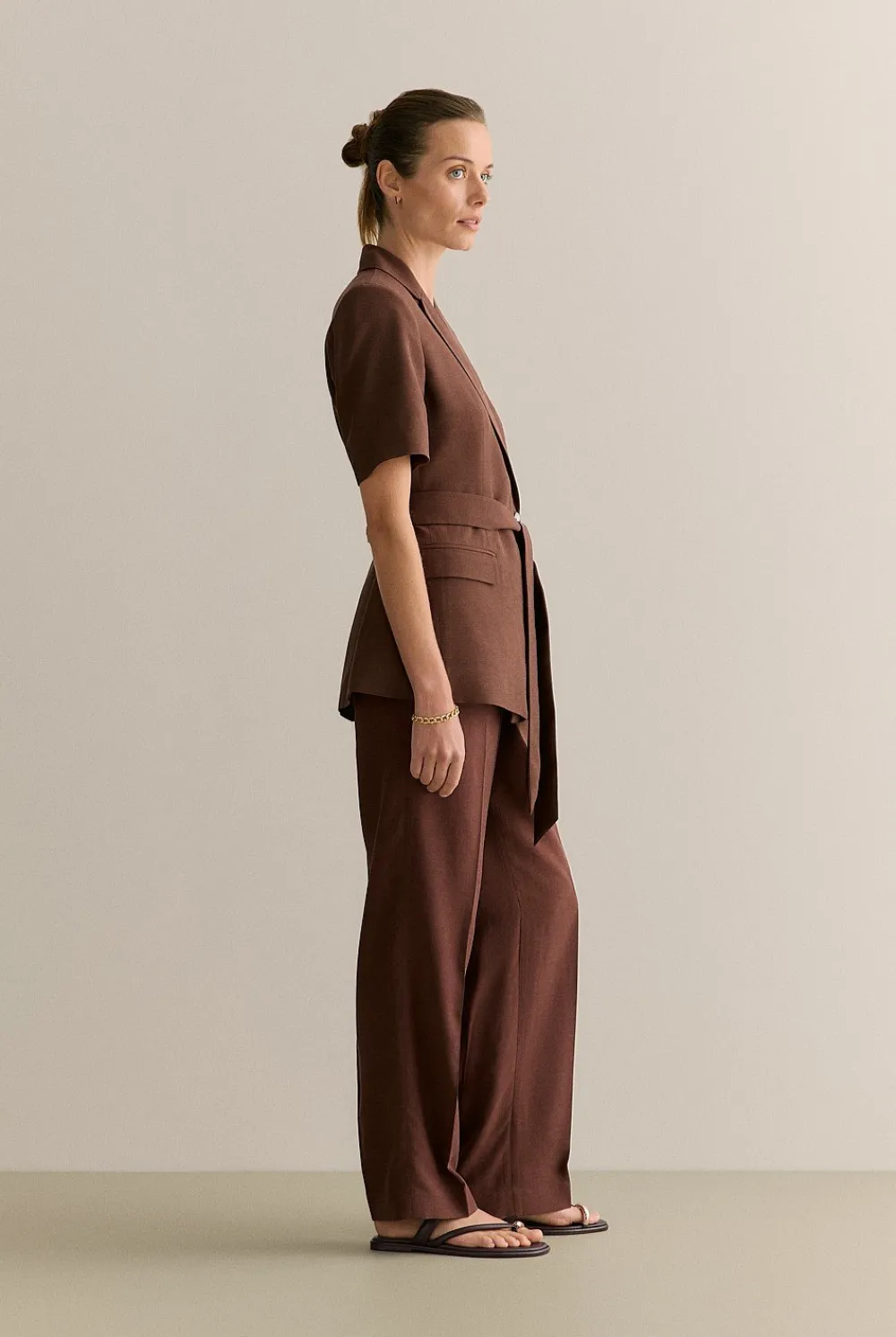 Outerwear|Co-ord Sets>Trenery Short Sleeve Tie Waist Blazer Chocolate