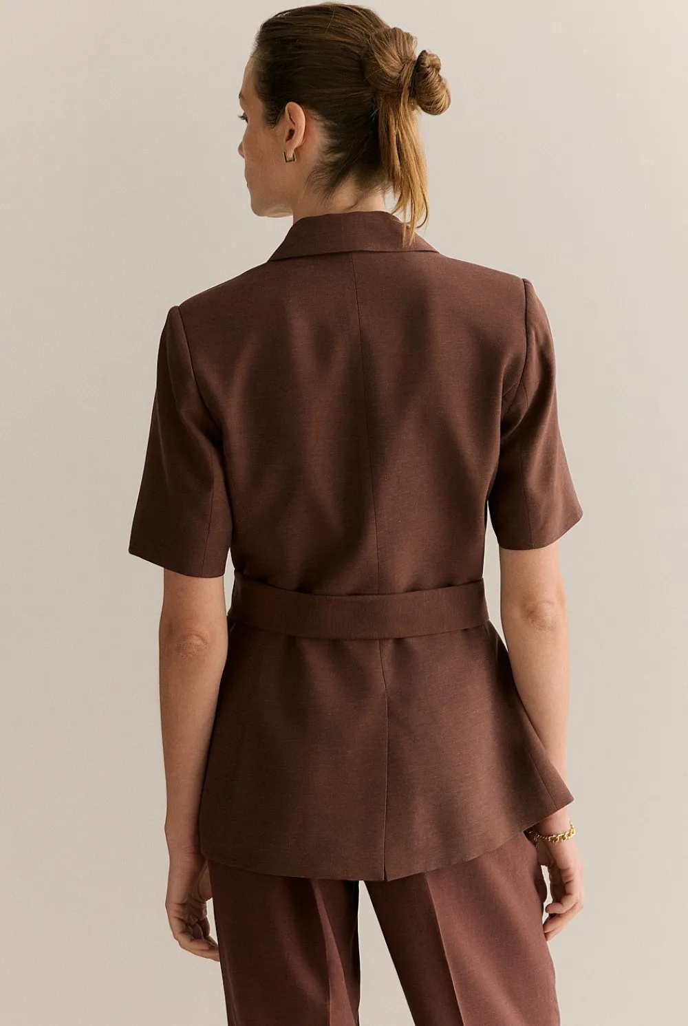 Outerwear|Co-ord Sets>Trenery Short Sleeve Tie Waist Blazer Chocolate