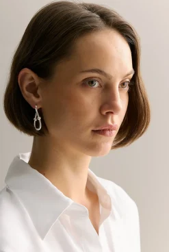 Jewellery|Occasion Dresses & Outfits>Trenery Signature Link Huggie Earrings Silver