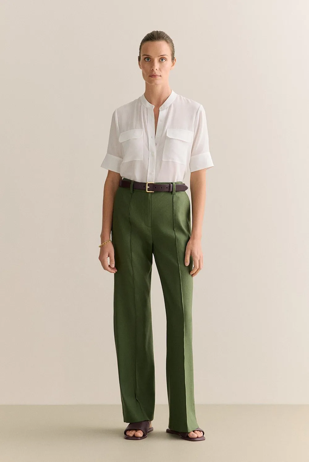 Shirts|Occasion Dresses & Outfits>Trenery Silk Collarless Pocket Detail Shirt White