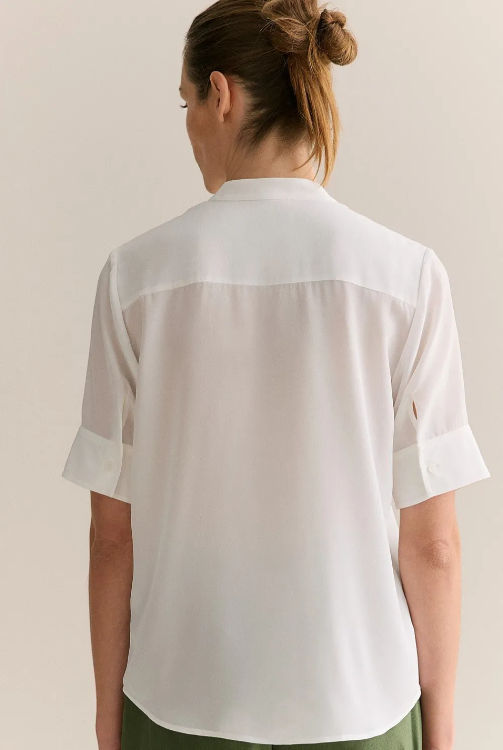 Shirts|Occasion Dresses & Outfits>Trenery Silk Collarless Pocket Detail Shirt White