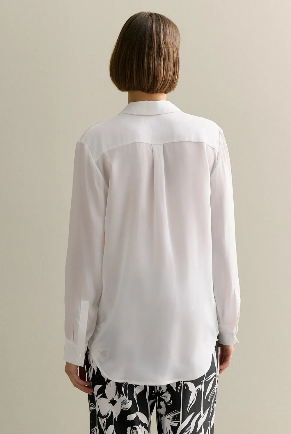 Shirts>Trenery Silk Concealed Placket Shirt White