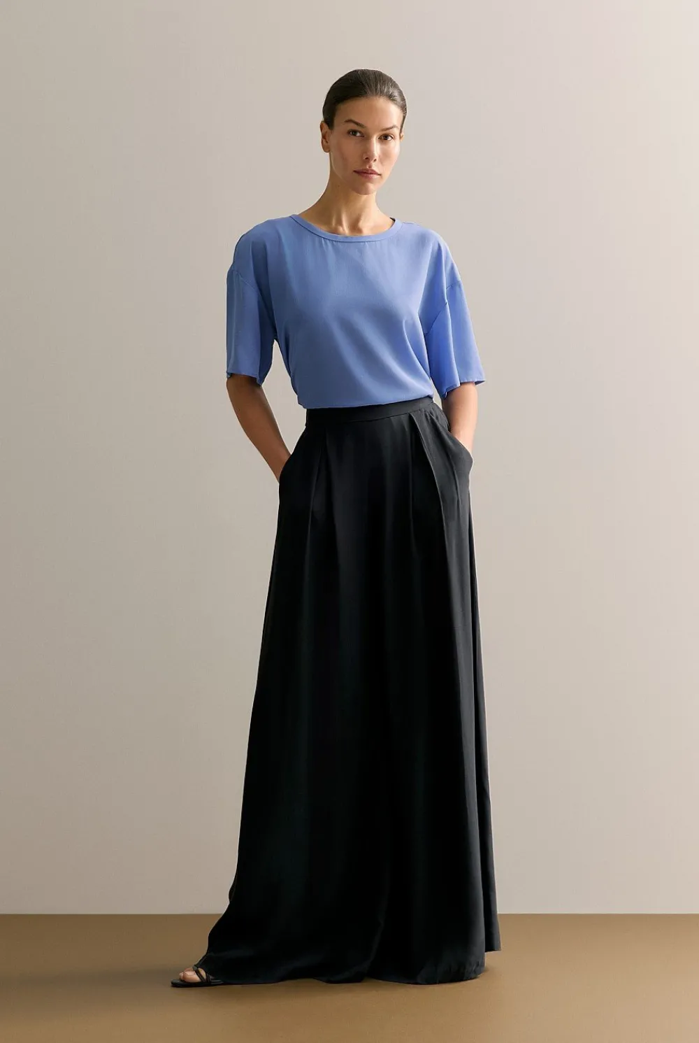 Shirts|T-shirts & Tops>Trenery Silk Crepe Relaxed Top WedgewoodBlue