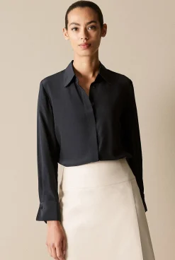 Shirts>Trenery Silk Double Cuff Detail Shirt Black