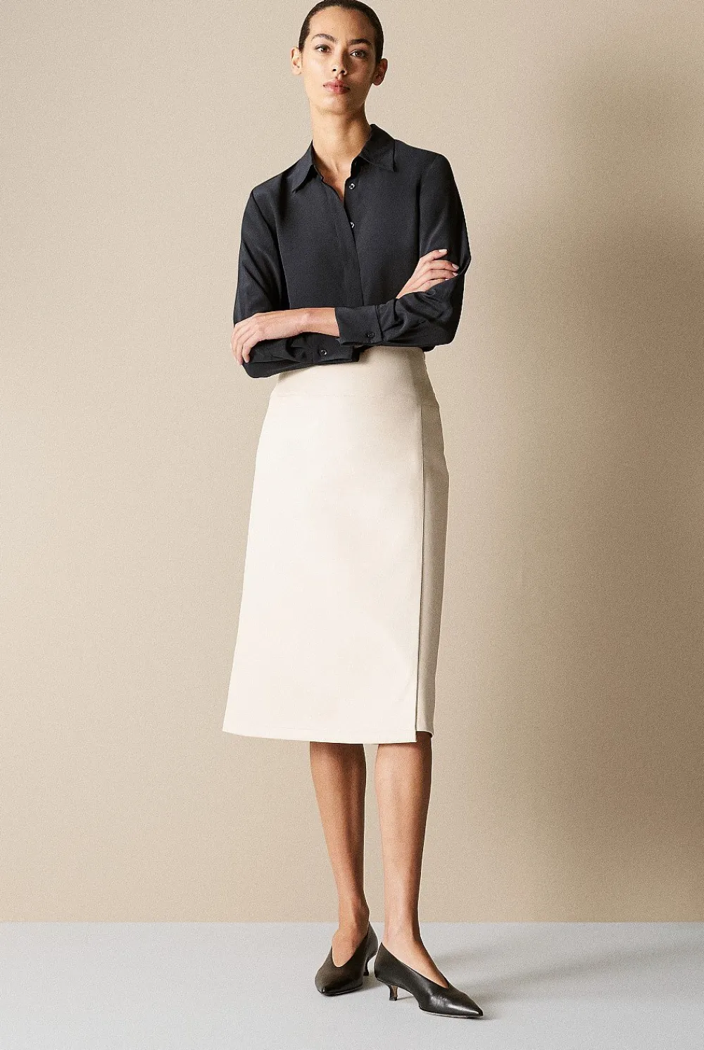 Shirts>Trenery Silk Double Cuff Detail Shirt Black