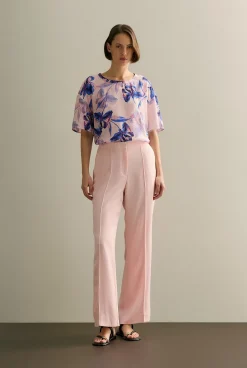 Shirts|T-shirts & Tops>Trenery Silk Floral Relaxed T-shirt PinkSalt