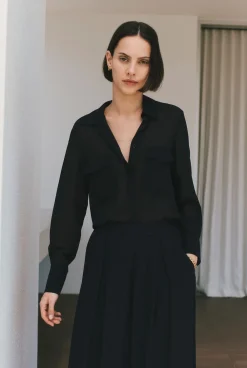 Shirts>Trenery Silk Georgette Pocket Detail Shirt Black