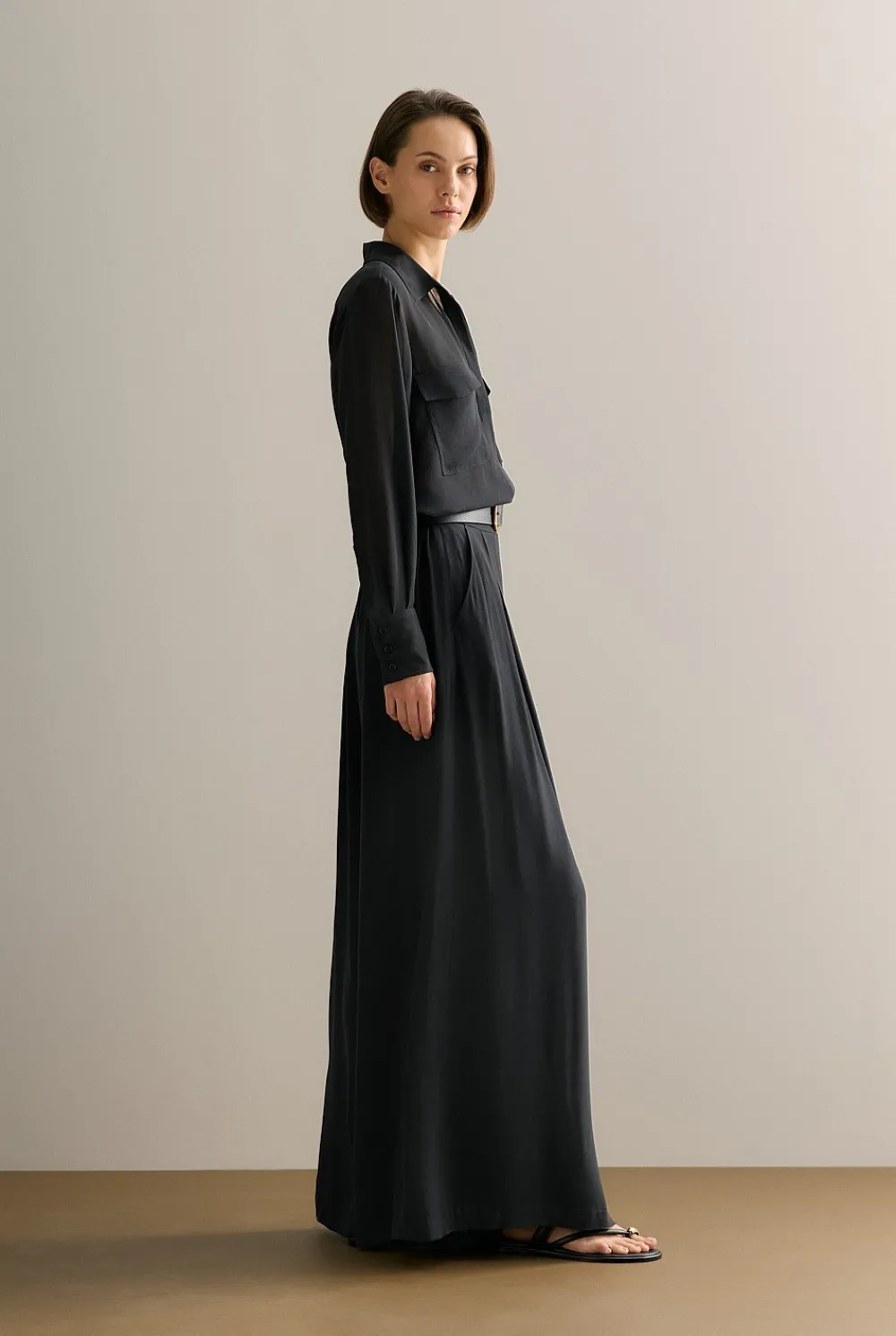 Shirts>Trenery Silk Georgette Pocket Detail Shirt Black