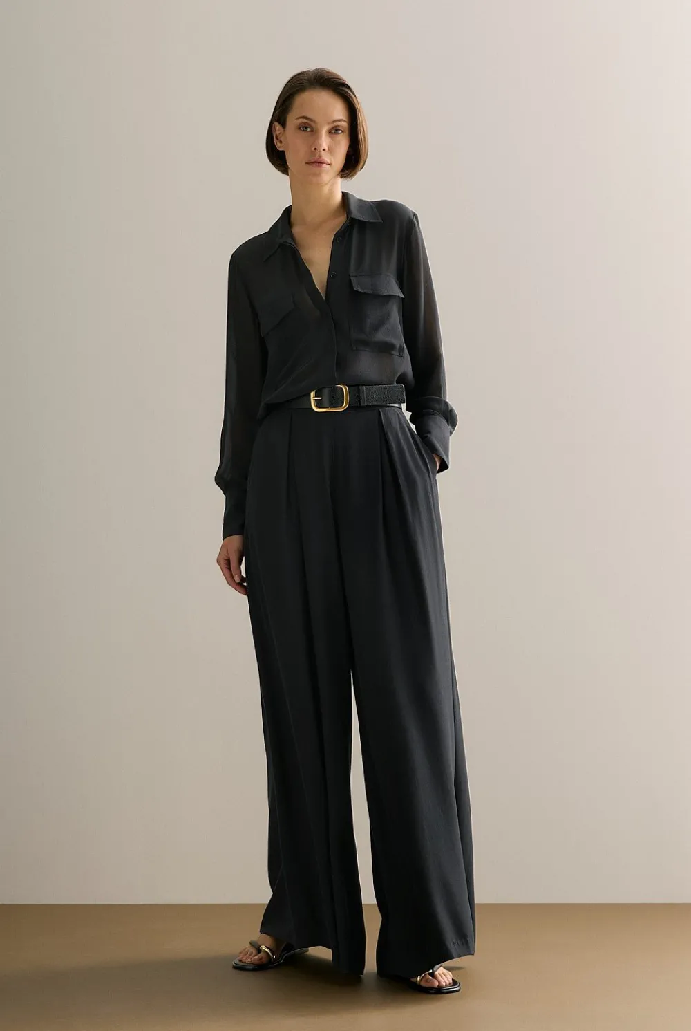 Shirts>Trenery Silk Georgette Pocket Detail Shirt Black