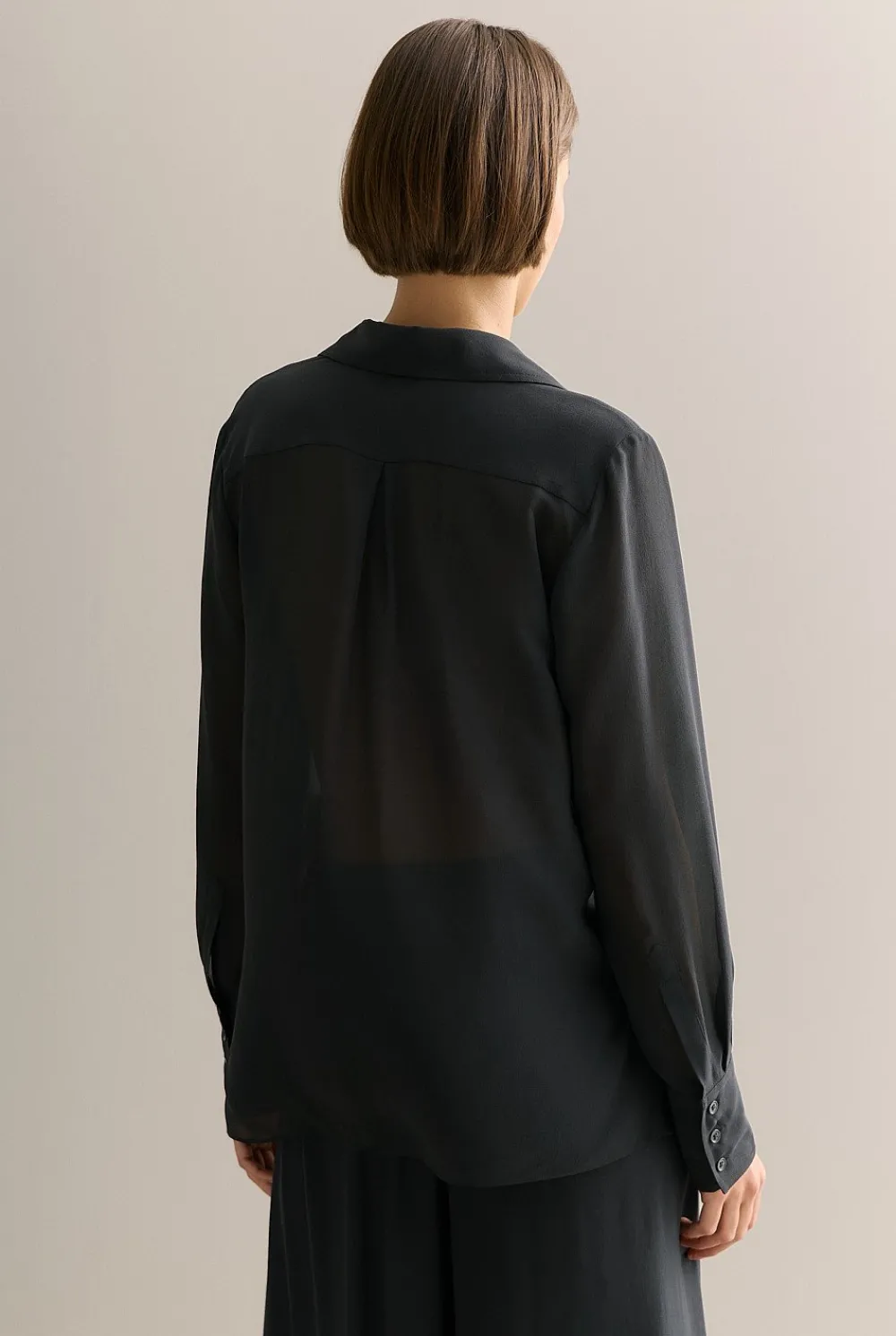 Shirts>Trenery Silk Georgette Pocket Detail Shirt Black