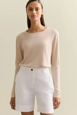 Knitwear>Trenery Silk Linen Luxury Blend Relaxed Knit Flax