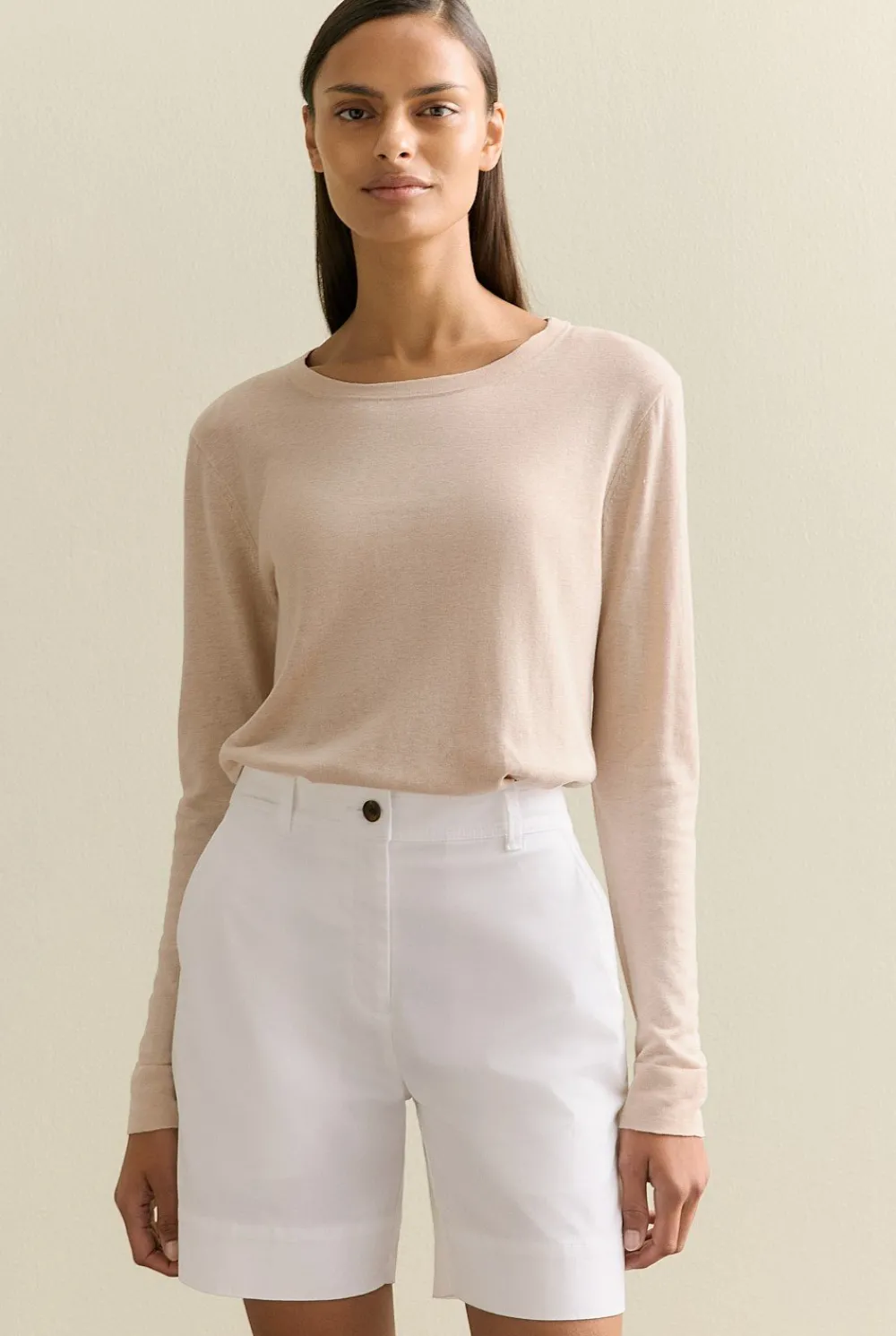 Knitwear>Trenery Silk Linen Luxury Blend Relaxed Knit Flax