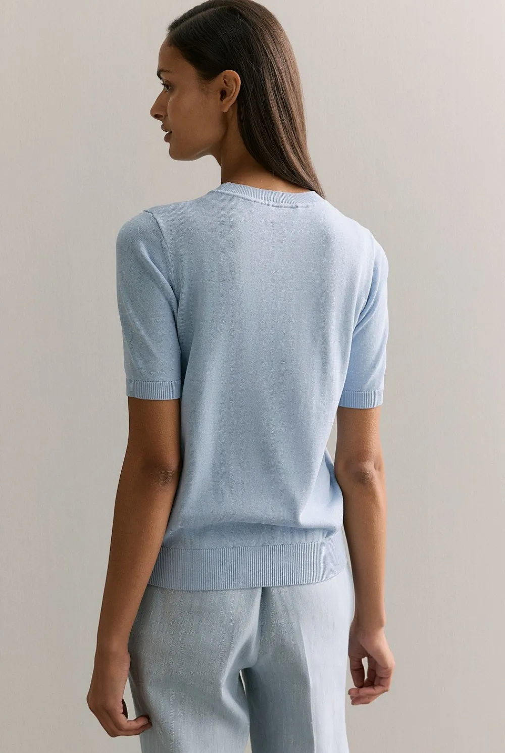 T-shirts & Tops>Trenery Silk Linen Luxury Blend T-shirt LightBlue