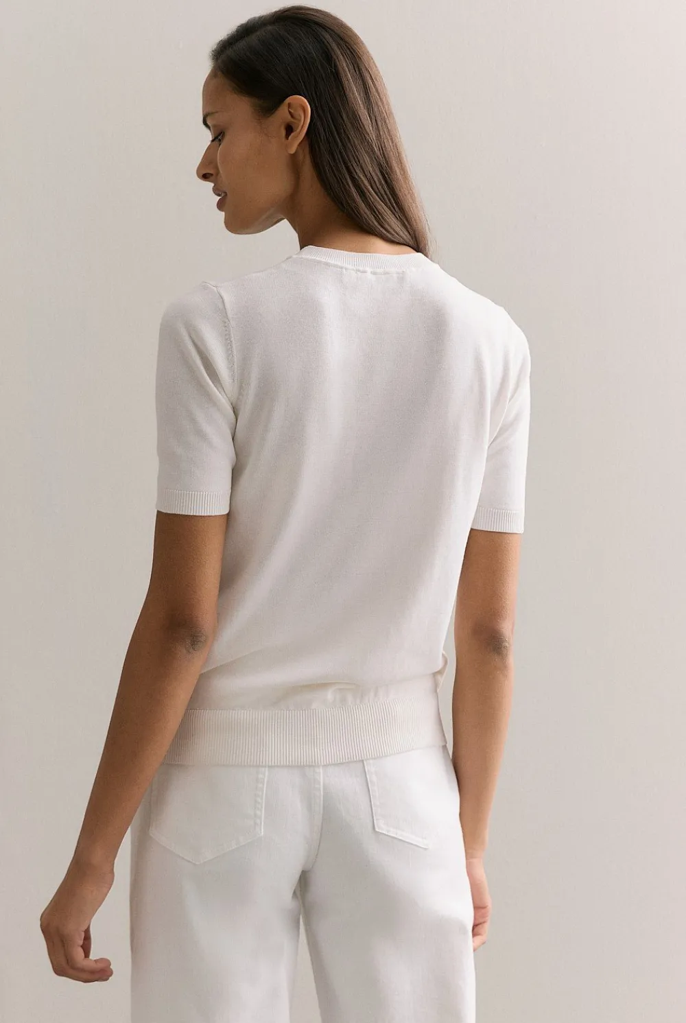 T-shirts & Tops|Knitwear>Trenery Silk Linen Luxury Blend T-shirt Parchment