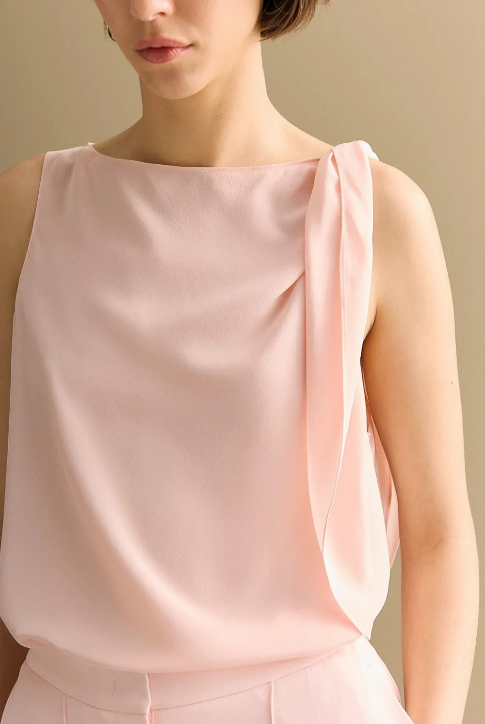 Shirts|T-shirts & Tops>Trenery Silk Tie Detail Sleeveless Top PinkSalt