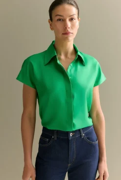 Shirts|Occasion Dresses & Outfits>Trenery Silk Twill Cap Sleeve Shirt Wasabi