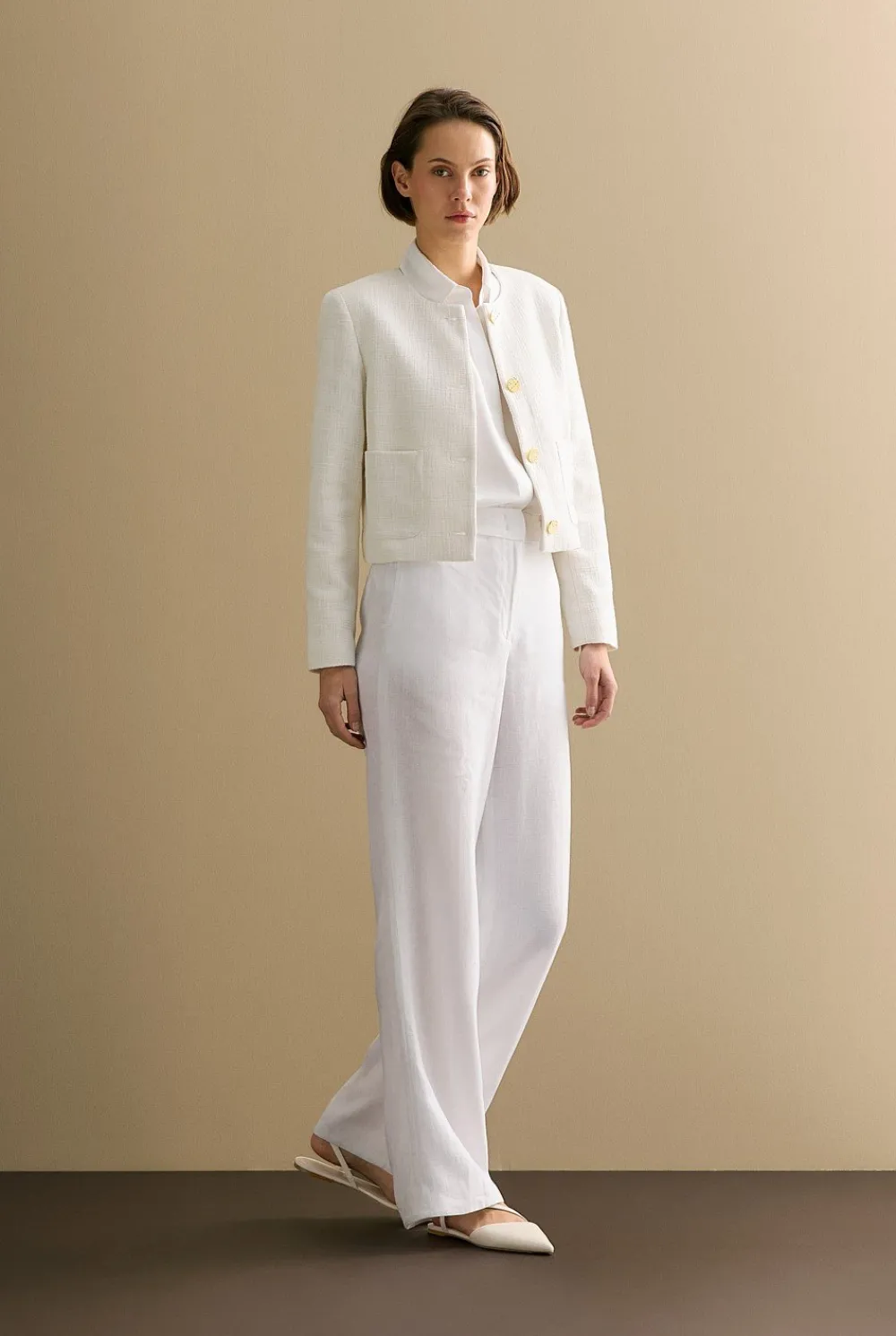 Shirts>Trenery Silk Twill Cap Sleeve Shirt White