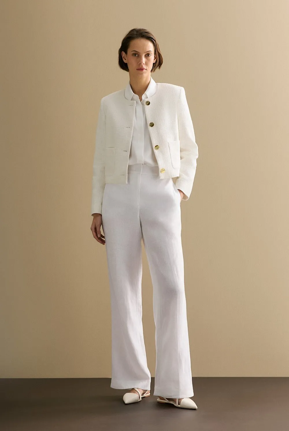 Shirts>Trenery Silk Twill Cap Sleeve Shirt White