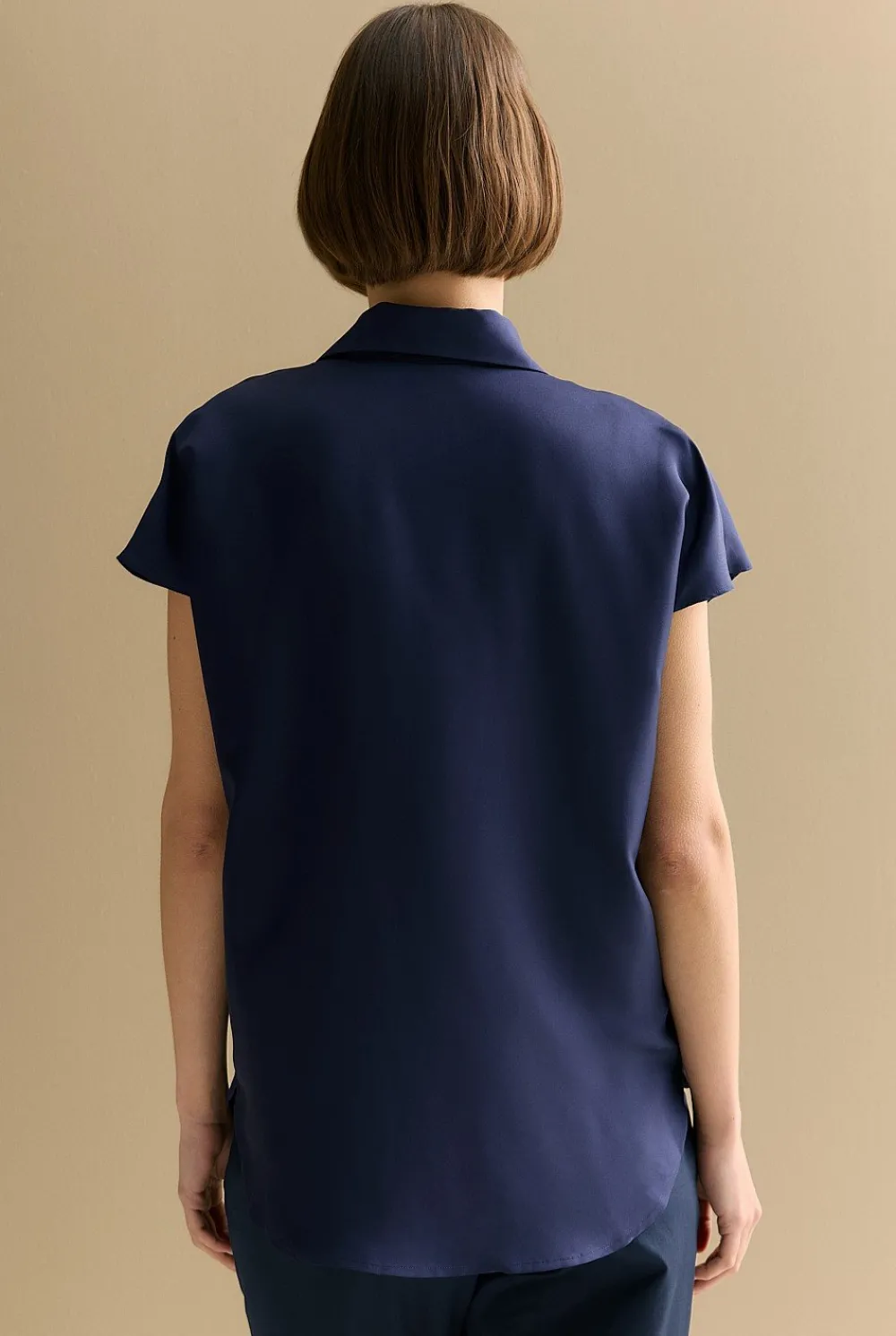 Shirts>Trenery Silk Twill Cap Sleeve Shirt Navy
