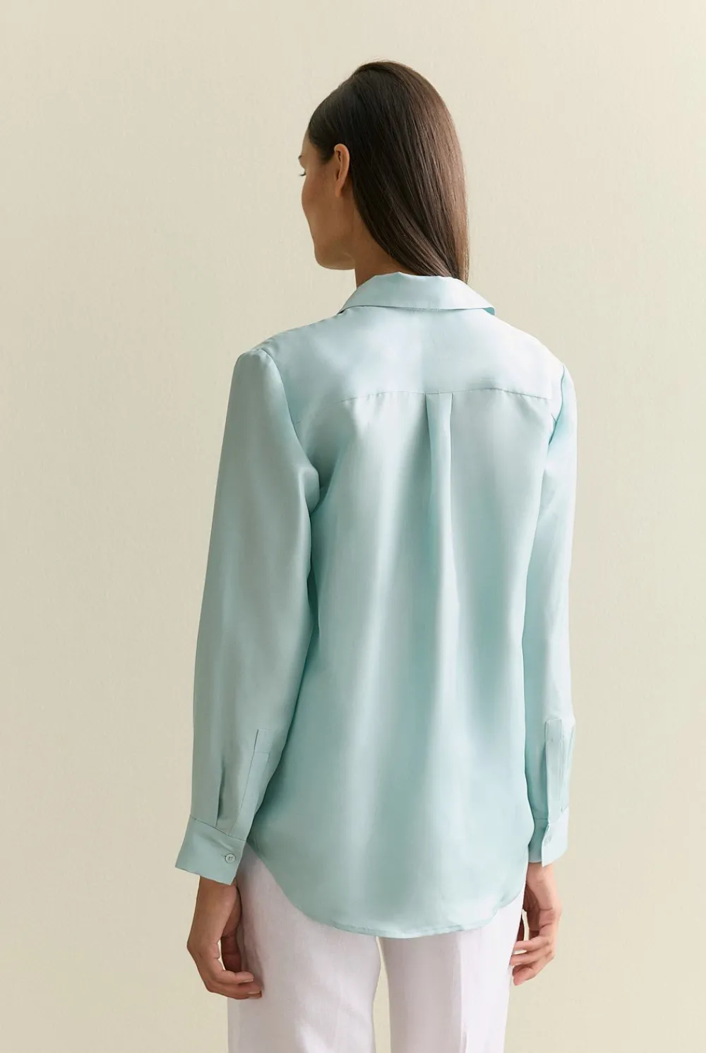 Shirts>Trenery Silk Twill Concealed Placket Shirt PaleSeafoam