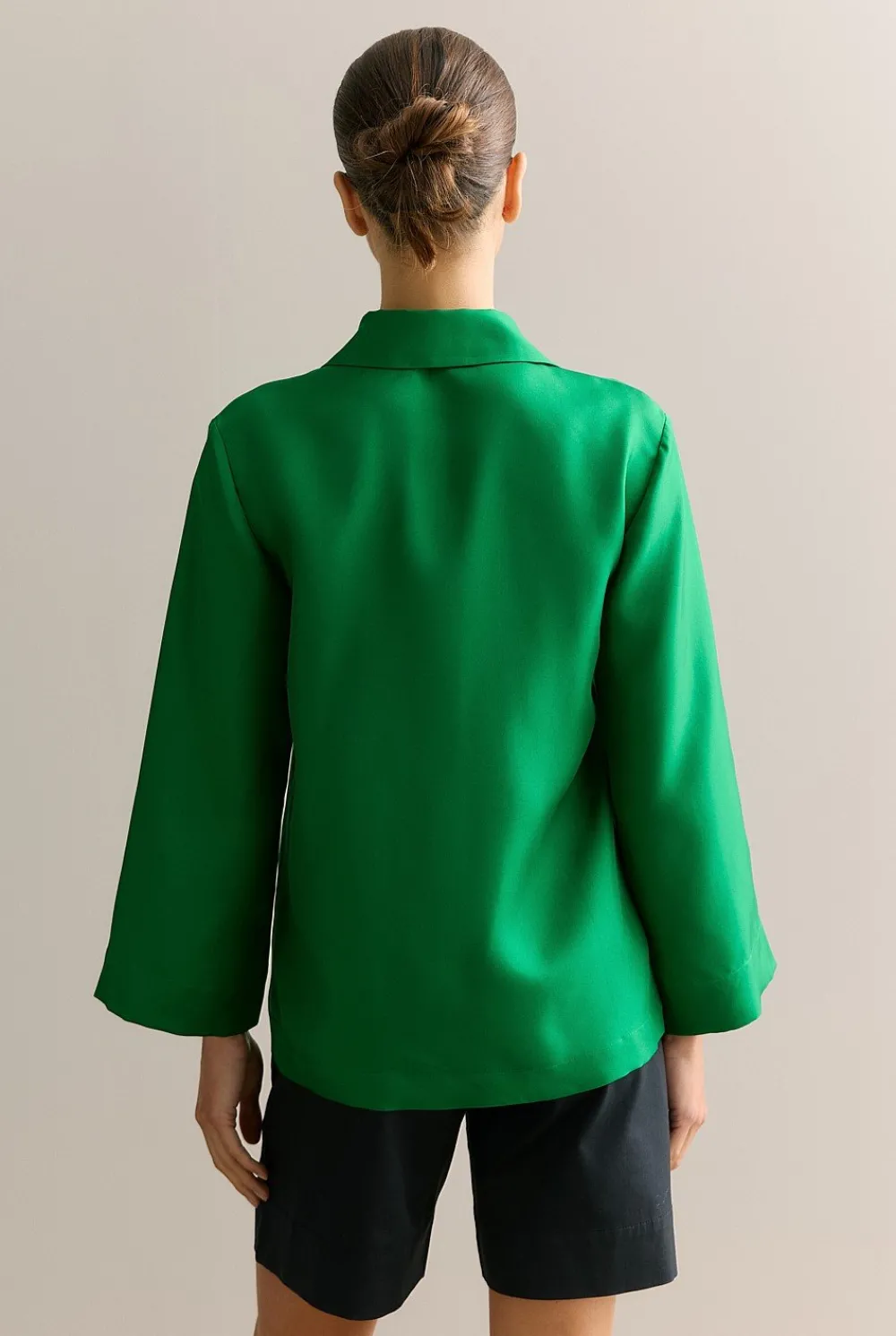 Shirts>Trenery Silk Twill Flared Sleeve Shirt BilliardGreen