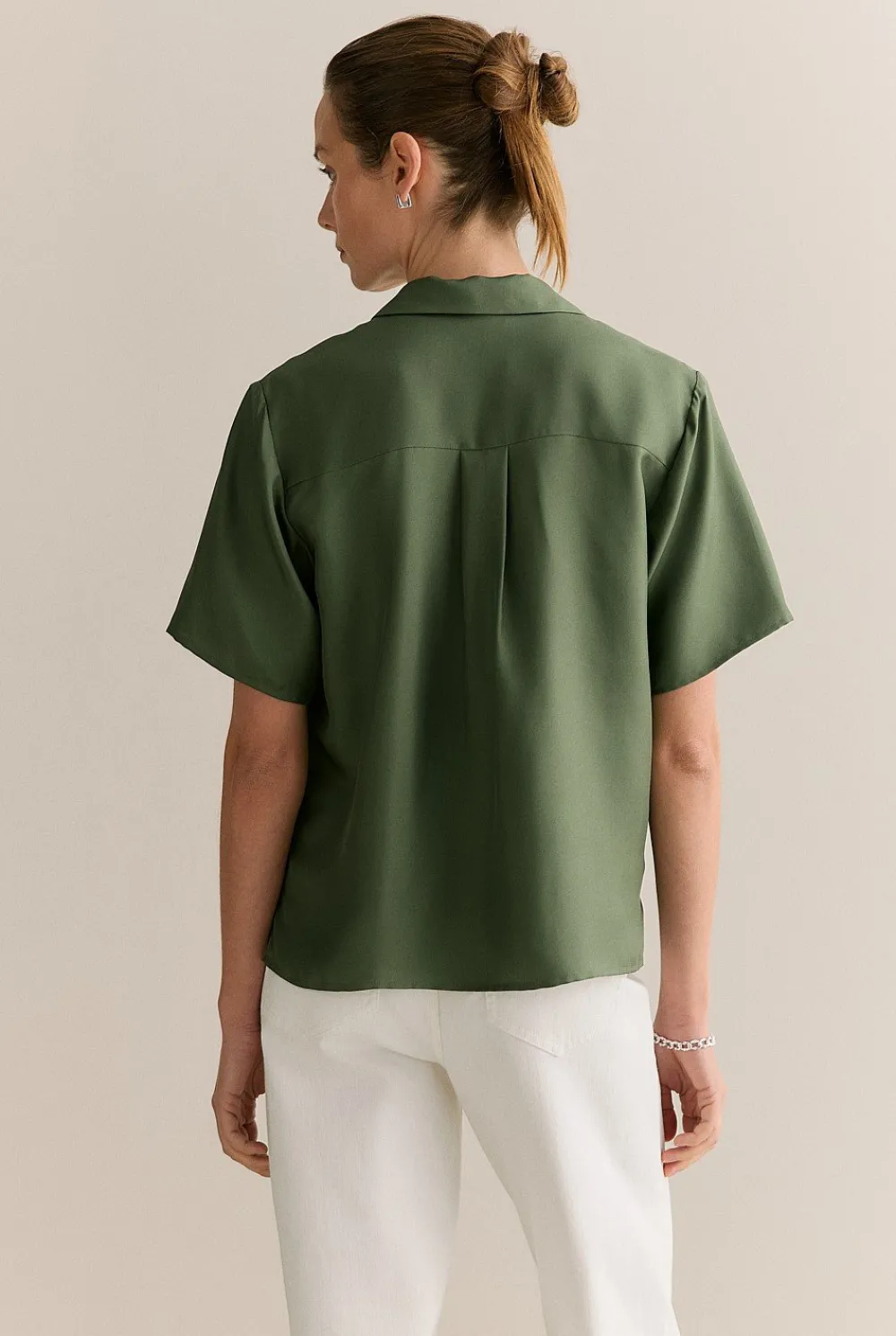 Shirts>Trenery Silk Twill Short Sleeve Camp Shirt Ivy