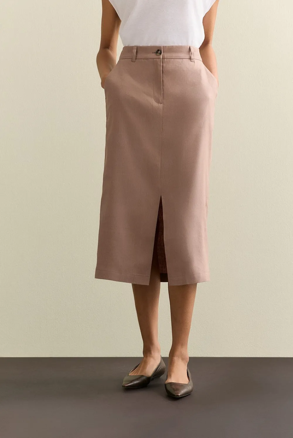 Skirts>Trenery Stretch Linen Blend Pencil Skirt Hazel
