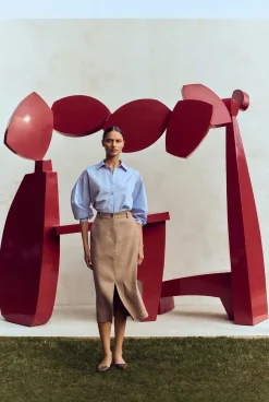 Skirts>Trenery Stretch Linen Blend Pencil Skirt Hazel