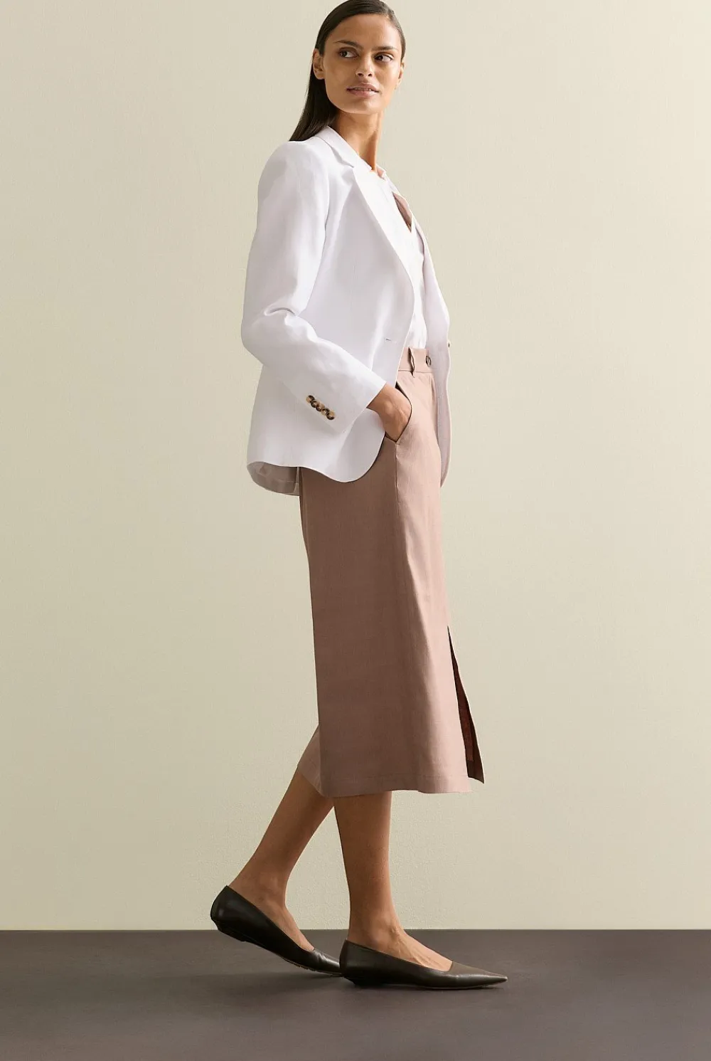 Skirts>Trenery Stretch Linen Blend Pencil Skirt Hazel