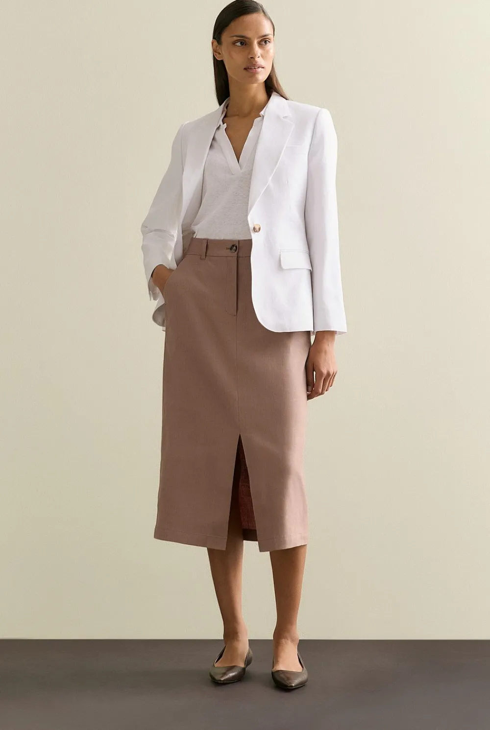 Skirts>Trenery Stretch Linen Blend Pencil Skirt Hazel