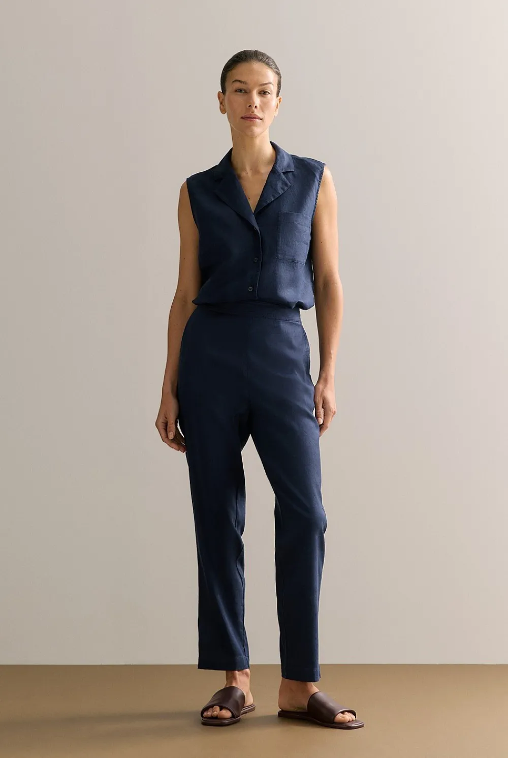 Pants|The Linen Edit>Trenery Stretch Linen Blend Pull On Pant NightSky