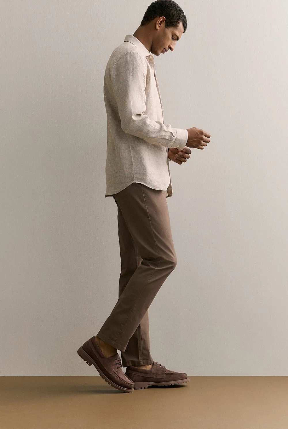 Shirts>Trenery Tailored Fit Basketweave Linen Shirt Cognac