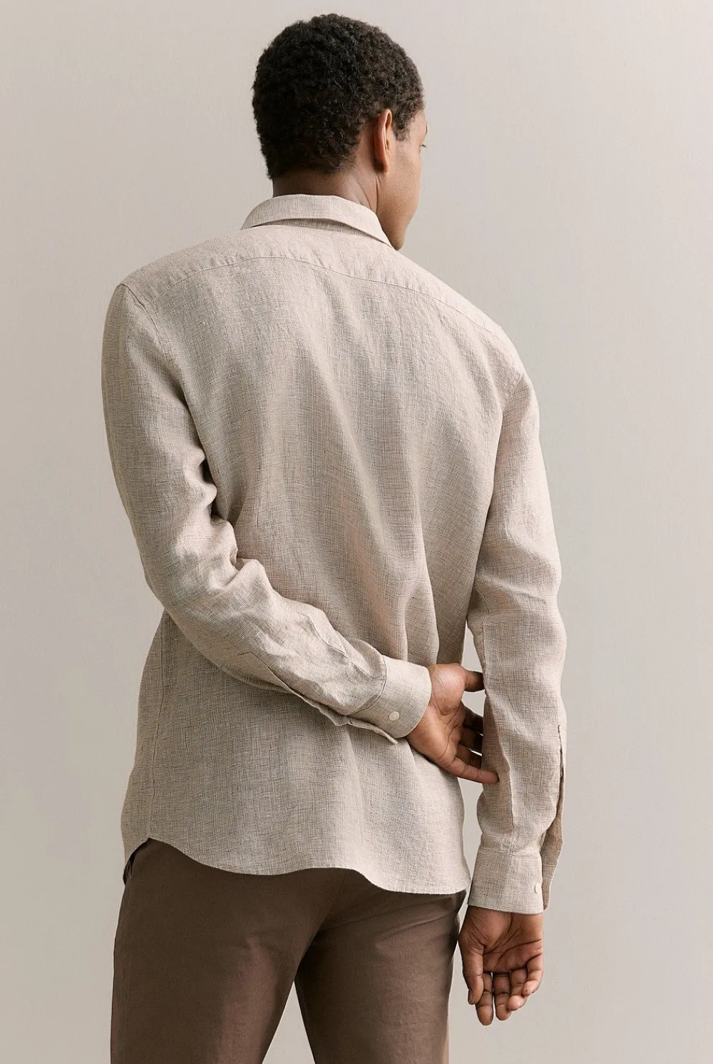 Shirts>Trenery Tailored Fit Basketweave Linen Shirt Cognac