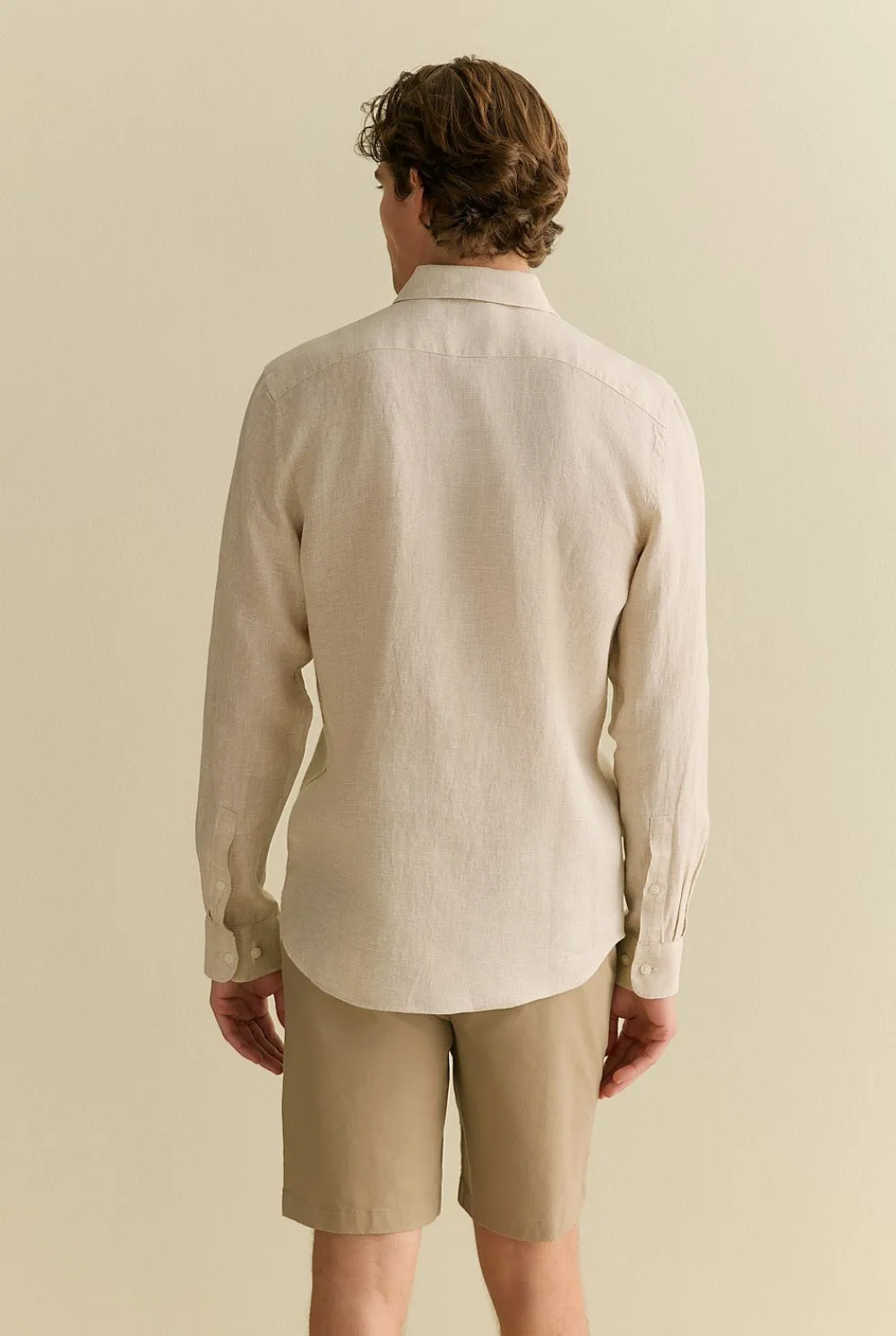 The Linen Edit>Trenery Tailored Fit Basketweave Linen Shirt Barley