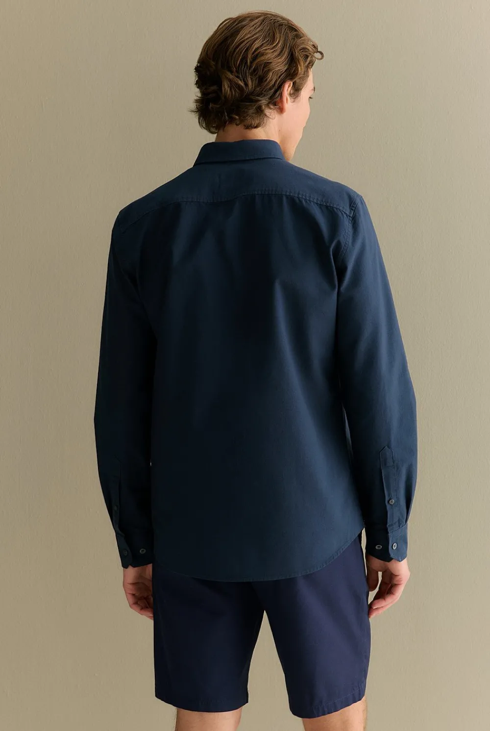 Shirts|Oxford Shirts>Trenery Tailored Fit Cotton Monogram Oxford Shirt Navy