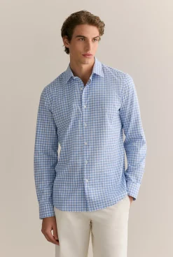 Shirts>Trenery Tailored Fit Cotton Poplin Gingham Shirt WedgewoodBlue